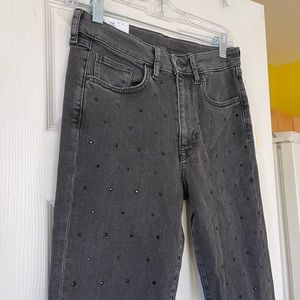 NWT H&M Denim Slim Ankle High Waist Denim Jean Faded Black Sequined Size 29